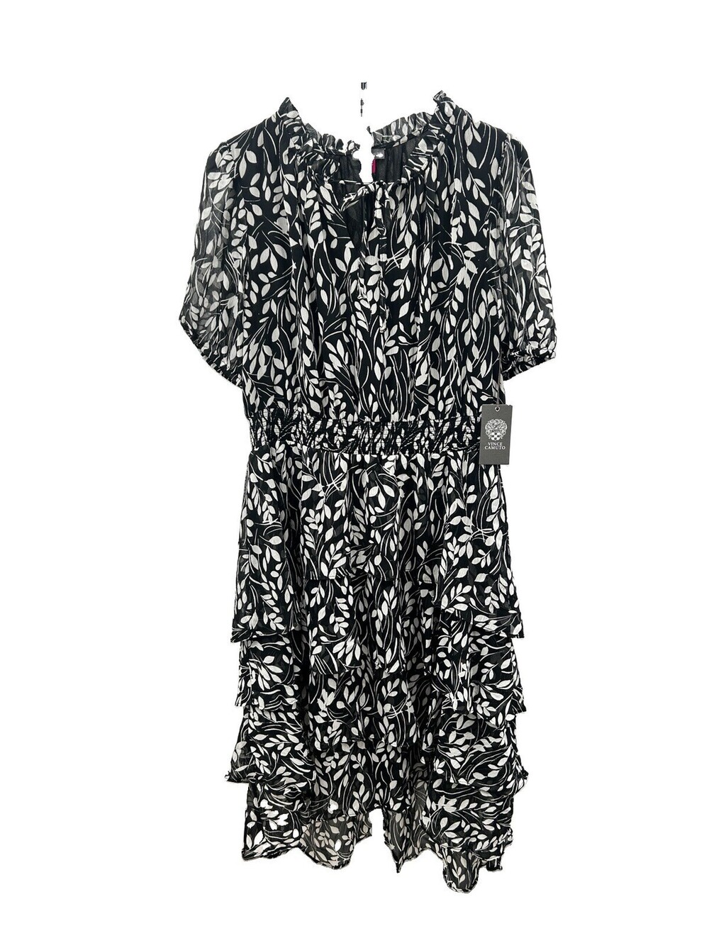 Vince Camuto black and white leaf-print v-neck Woman’s dress Size L